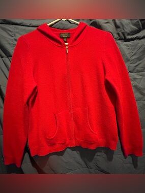 Charter Club Luxury 100% Cashmere Women’s L Zip Hoodie Red EUC